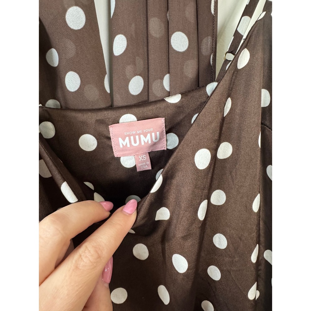 Show Me Your Mumu Brown Polka Dot Maxi Dress with Scarf XS Drop Waist Tiered - Picture 5 of 6